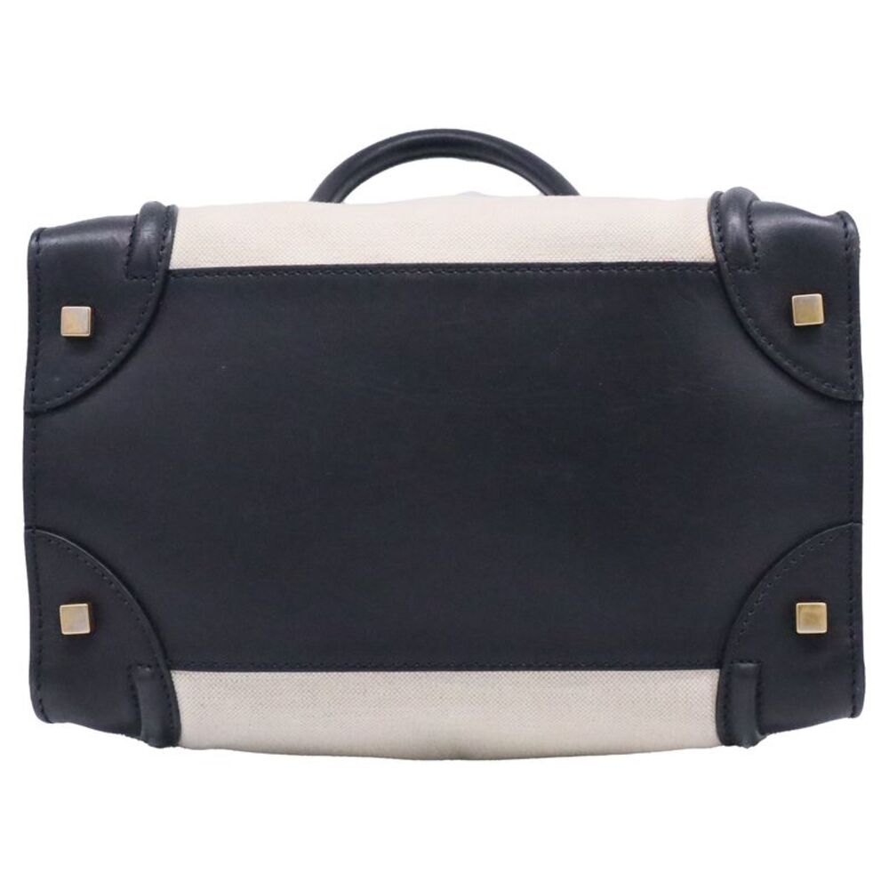 Celine Mini Luggage Tote Bag in White and Black Canvas and Leather - Picture 8 of 10